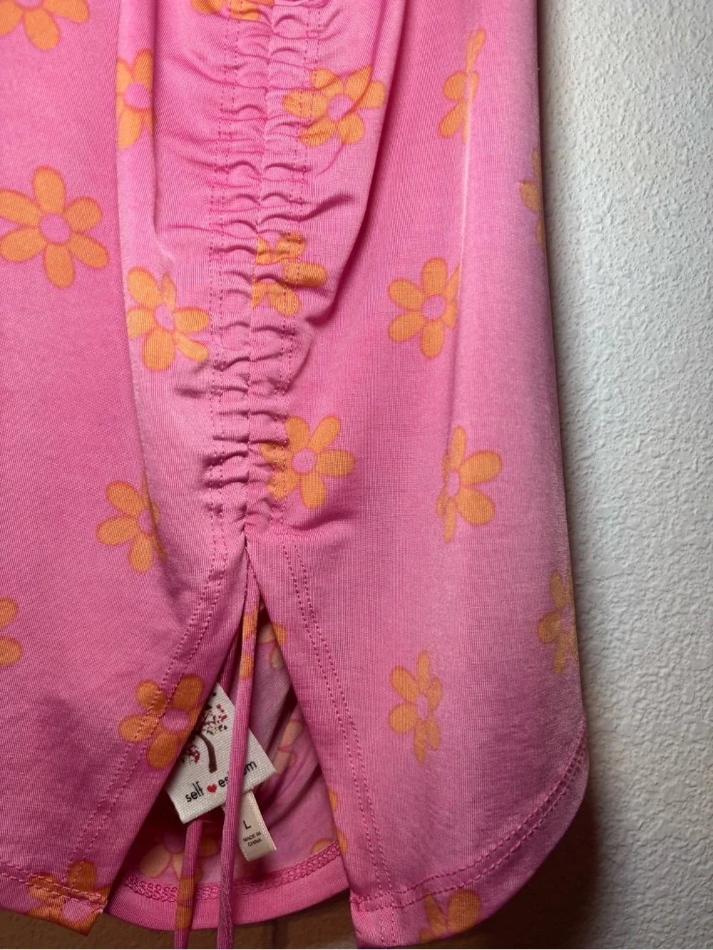 Pink Floral Ruched Back Tank Top